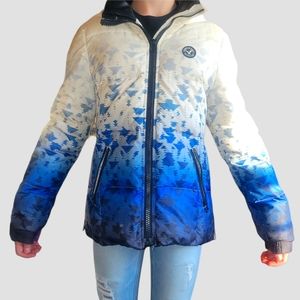 American Eagle Coat blue and white ombre tribal pattern size small